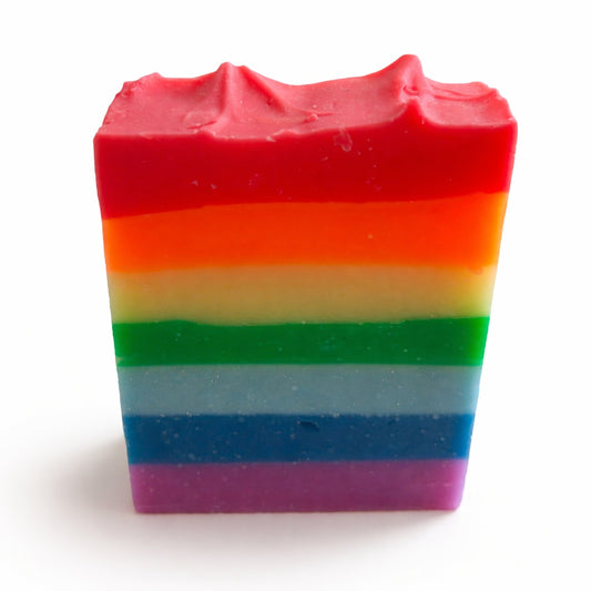 7 layers rainbow handmade soap on a white background